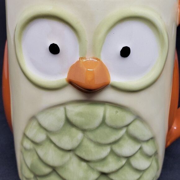 Owl Shaped Ceramic Mug-Green & Orange by TAG 12oz - Picture 6 of 8